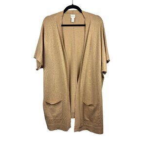 Women’s Chico’s Size 3 Tan Short Sleeve Cardigan with Pockets
